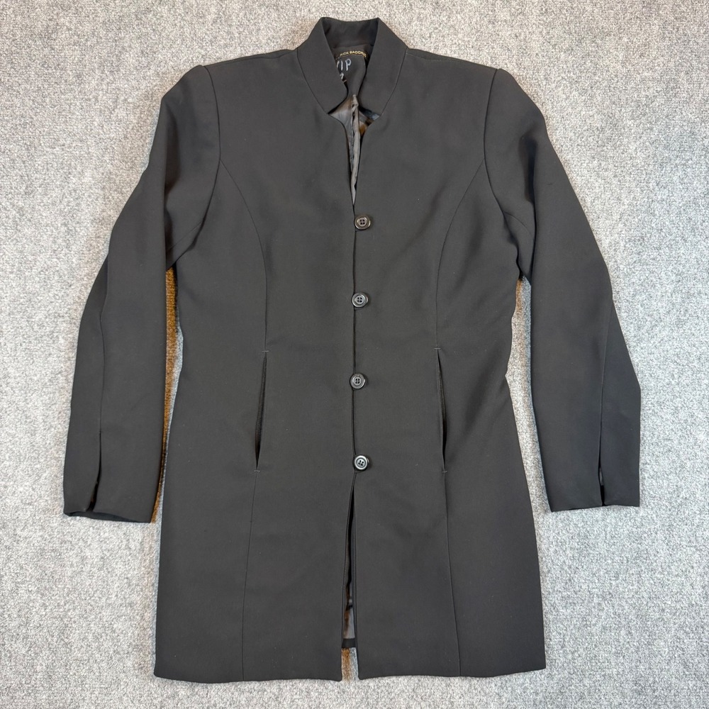 Vtg Rick Bacchus Womens Black Mandarin Collar Blazer Jacket Size 2 USA Made